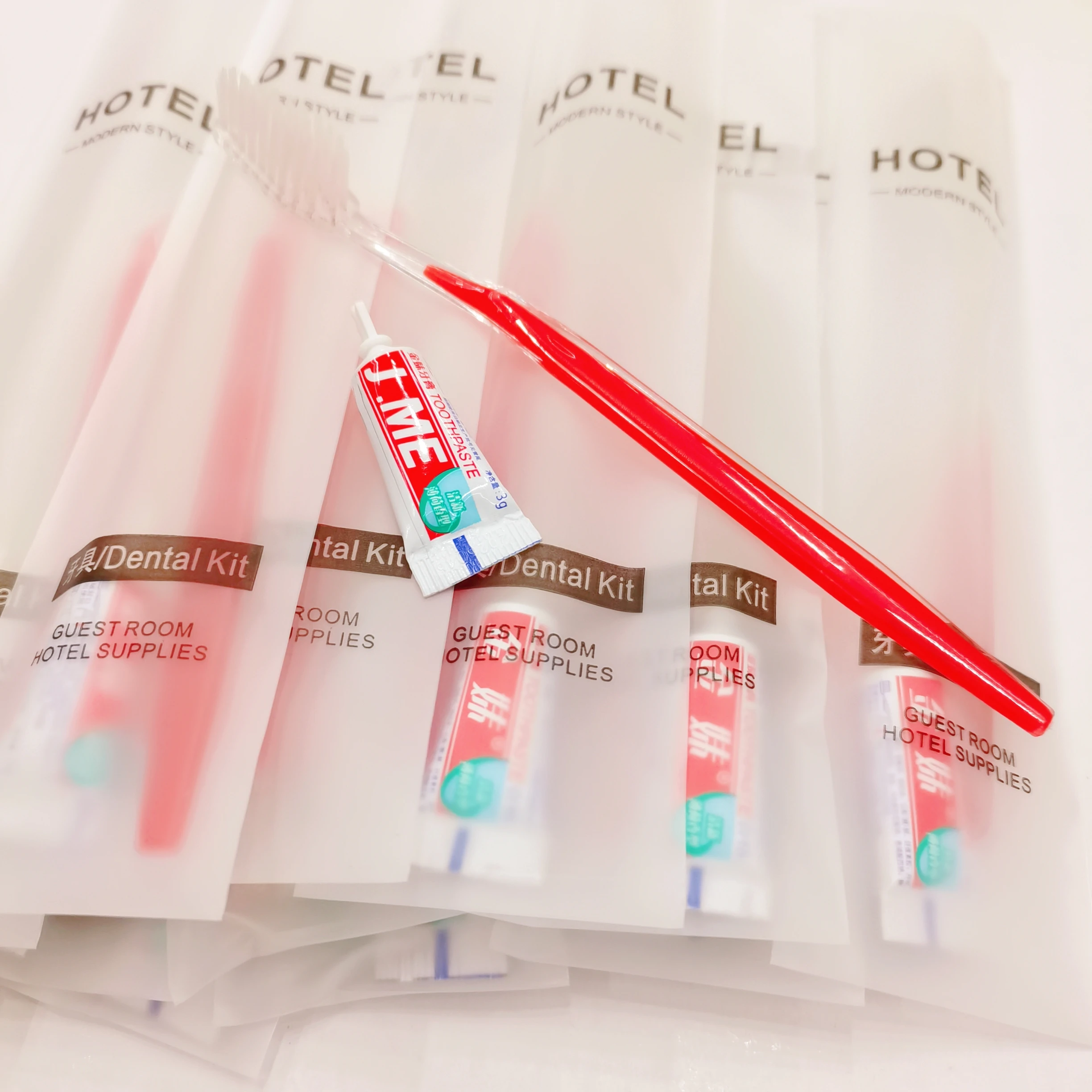 Free Shipping Red Toothbrush Toothpaste Dental Kit Independent Pack Personal Care Hotel Supplies Travel Guest Appliance Wholesal