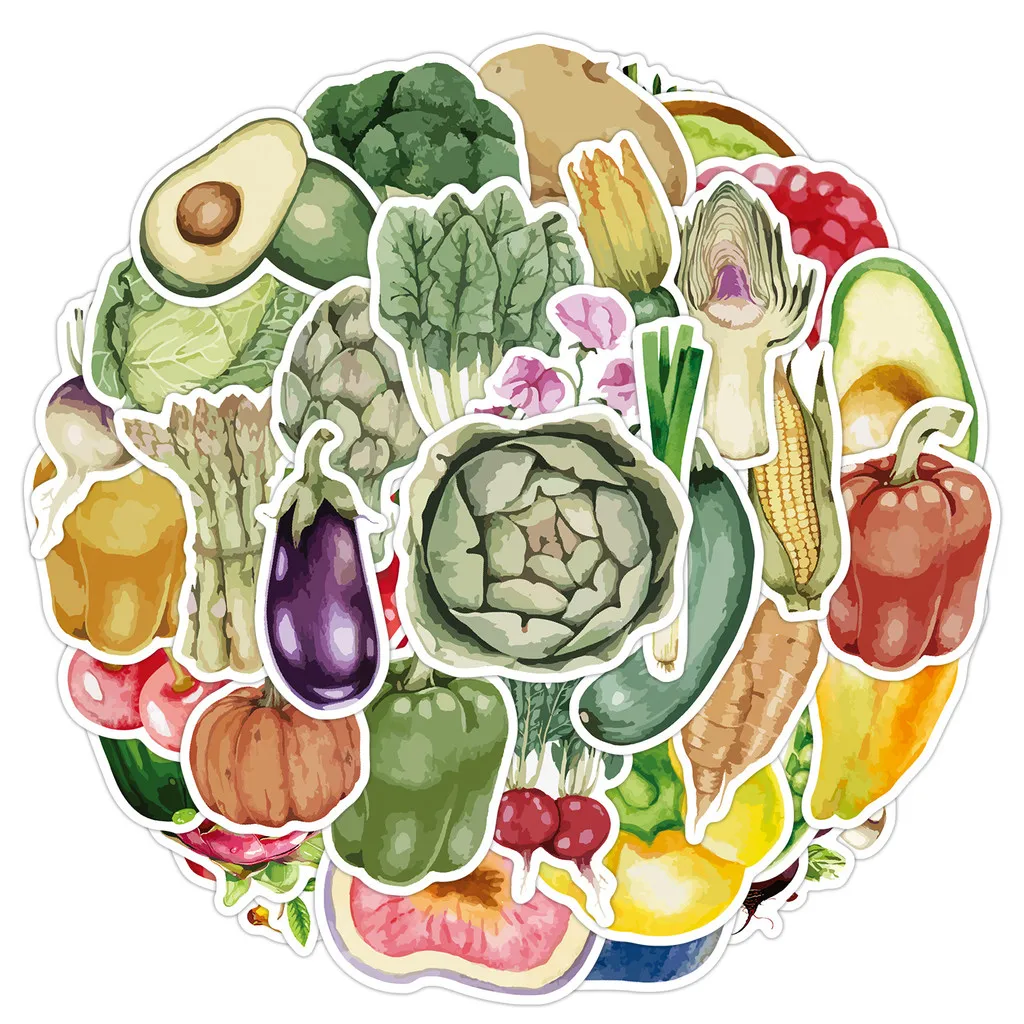 50 قطعة من ملصقات الكتابة على الجدران الجديدة المصنوعة من الفواكه والخضروات المائية - ديكور مقاوم للماء لهاتف الكمبيوتر وكوب الماء (متجر عوالم الرسوم المتحركة)