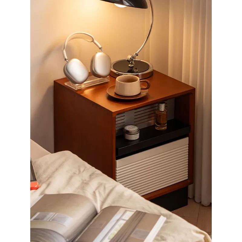 Solid wood ultra-thin bedside table, medieval side cabinet, retro storage cabinet, Bauhaus household small apartment storage