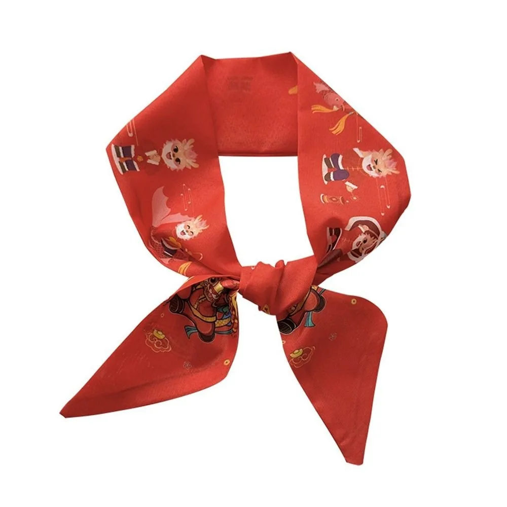 Dragon Pattern New Year Red Silk Scarf Printed Hair Tie Scarf Hair Band Scarf Accessories Collocation Clothing Accessories