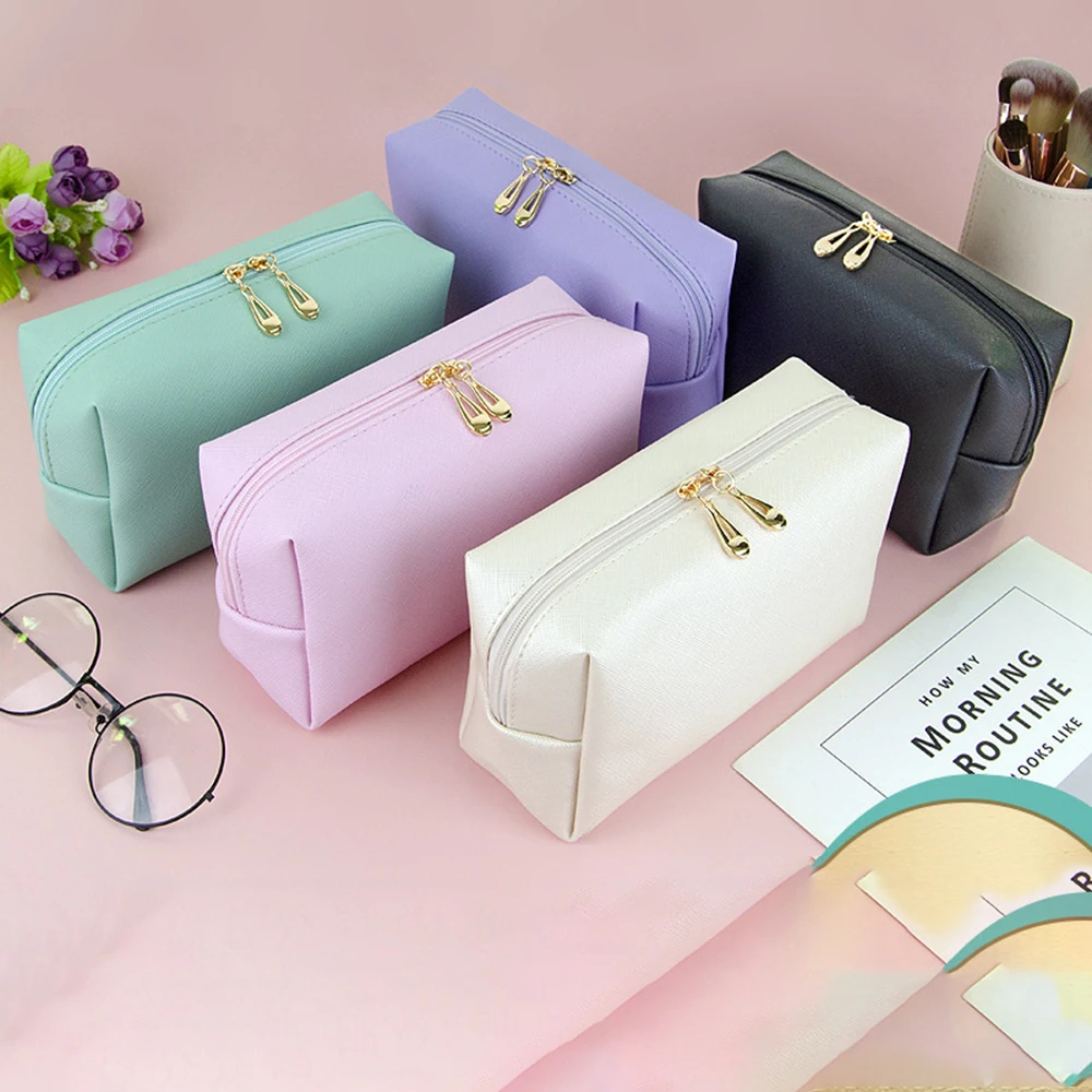 PU Leather Makeup Bag Woman Hand-held Portable Square Waterproof  Toiletry Bag Large Capacity Travel Make Up Bags Bolsa Feminina