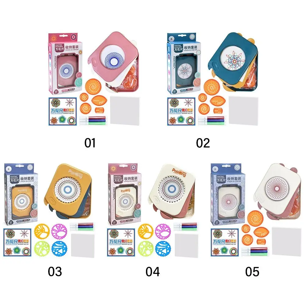 المحمولة مع صندوق تخزين السنبوغراف حاكم مجموعة بلاستيكية رسم التروس المتشابكة عجلات أدوات الرسم على الحائط للأطفال