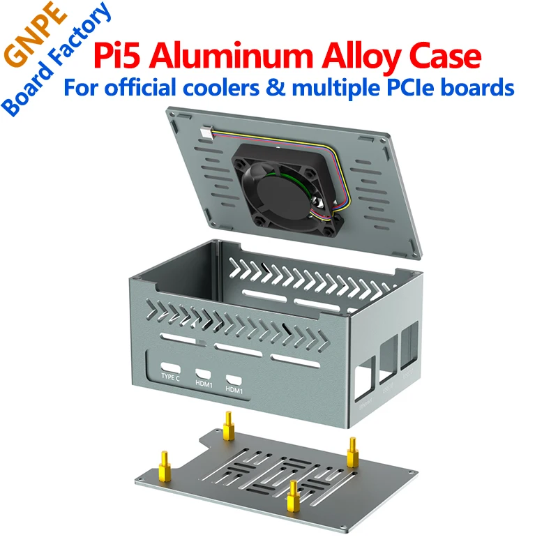 Raspberry Pi 5 Aluminum Metal Case With Cooler PWM Fan And Pure Copper Heatsink Big Space For Pi5 Extra PCIe Expansion Board