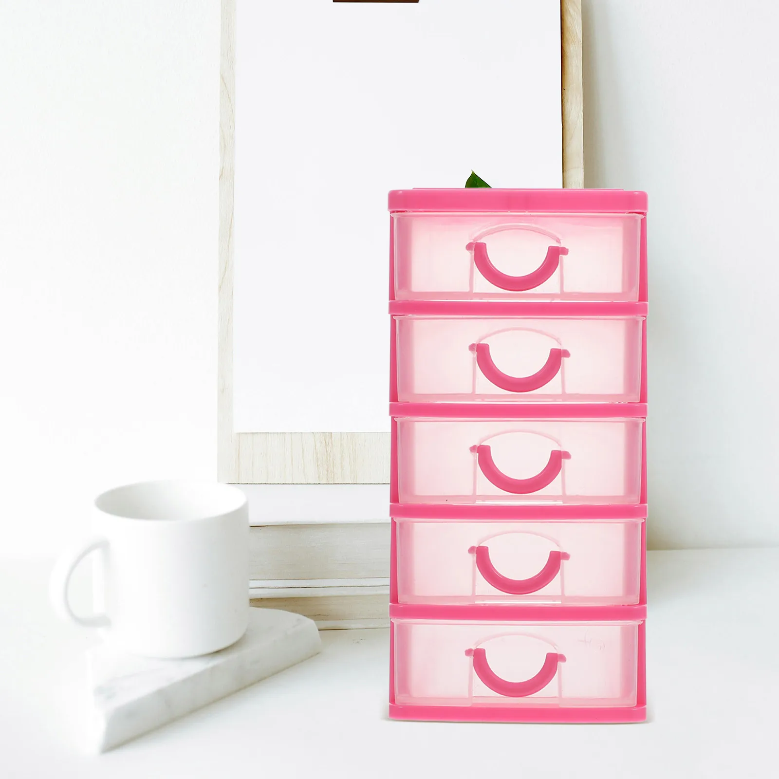 5 Layers Pink Drawers Cabinet Storage Organizer Desktop Container Box Craft Cosmetics Stationery Caddy Transparent Detachable