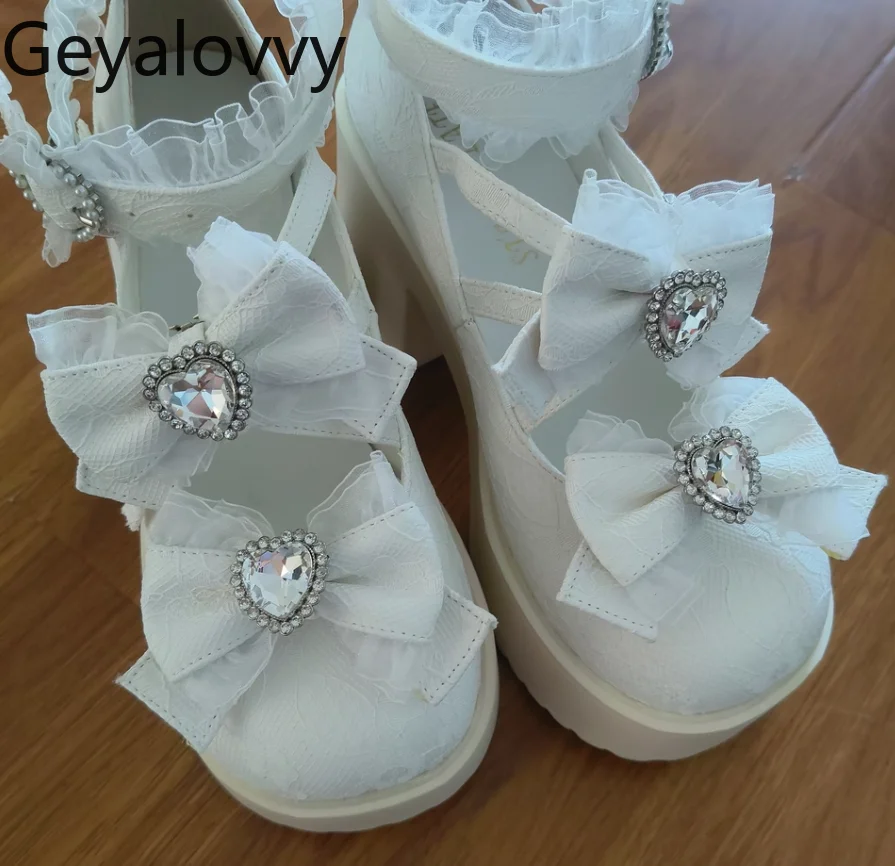 

Uniform Hot Girl Japanese Subculture Platform Shoes Spring Autumn New Sweet Girls Versatile Bow Lace-up Thick-soled High Heels