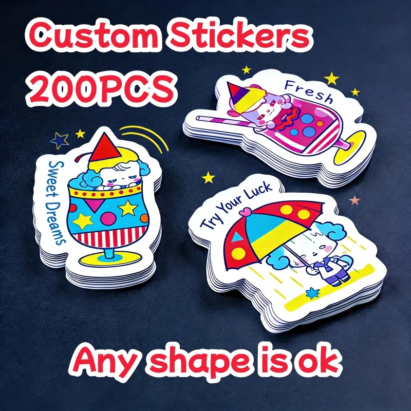 

200PCS Custom Stickers Die Cut Waterproof Stickers Wedding Birthday Gift Stickers Design Your Own Stickers Personalize Stickers