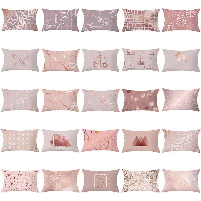 

Rose Gold Pink Geometric Cushion Cover 30x50cm Abstract Leaf Pillow Case Home Decoration
