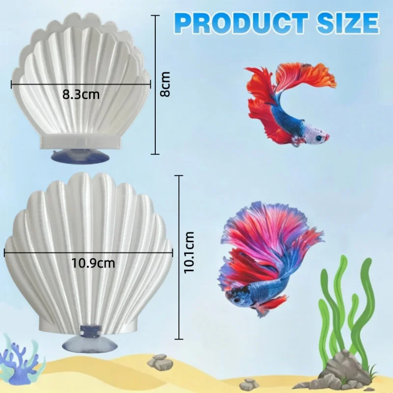 3D Printed Shell-Shaped Fish Hideout Cave for Betta Resting Bed with Suction Cup Aquarium Decor Frog Habitat