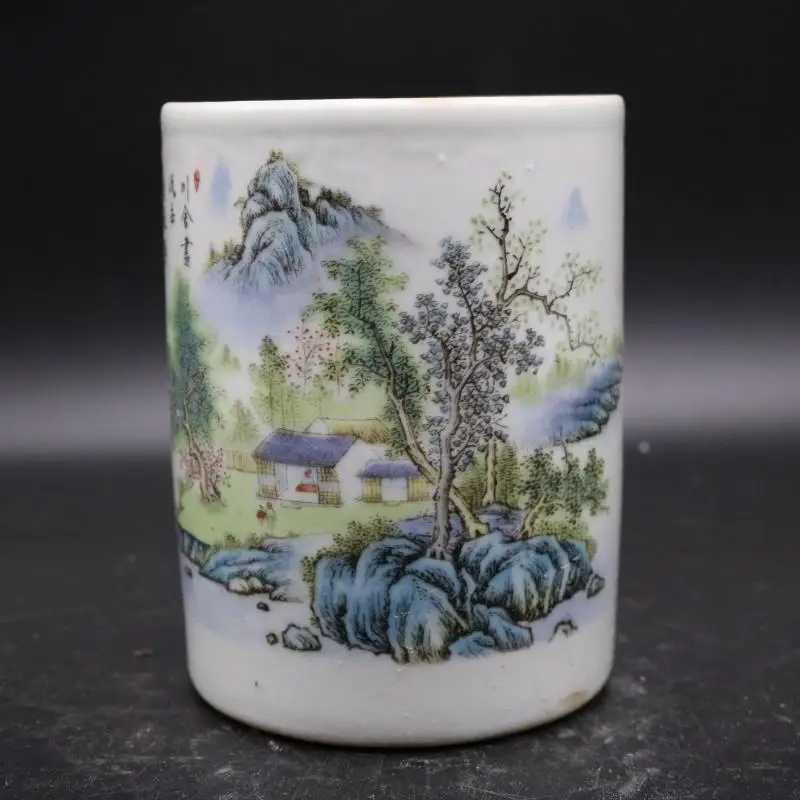 

Chinese Porcelain Republic Of China Famille Rose Landscape Brush Pots