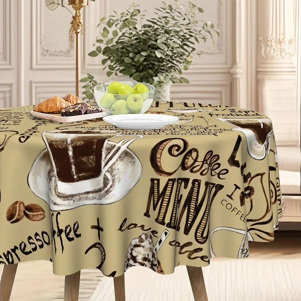 1pc Vintage Coffee Menu Hand-Drawn Print Kitchen Dining Round Tableclothxzj