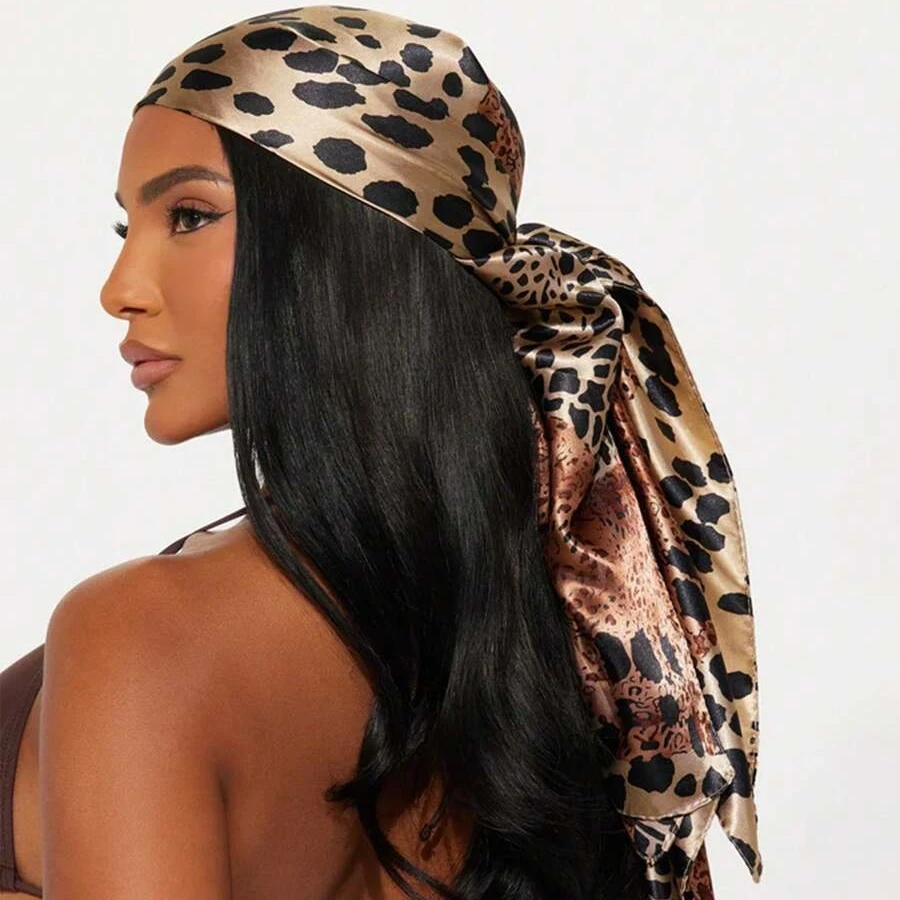 

90*90cm Leopard Printed Square Scarf Women Luxury Designers Scarf Fashion Dot Headband Matte Satin Silk Hair Band Handkerchief