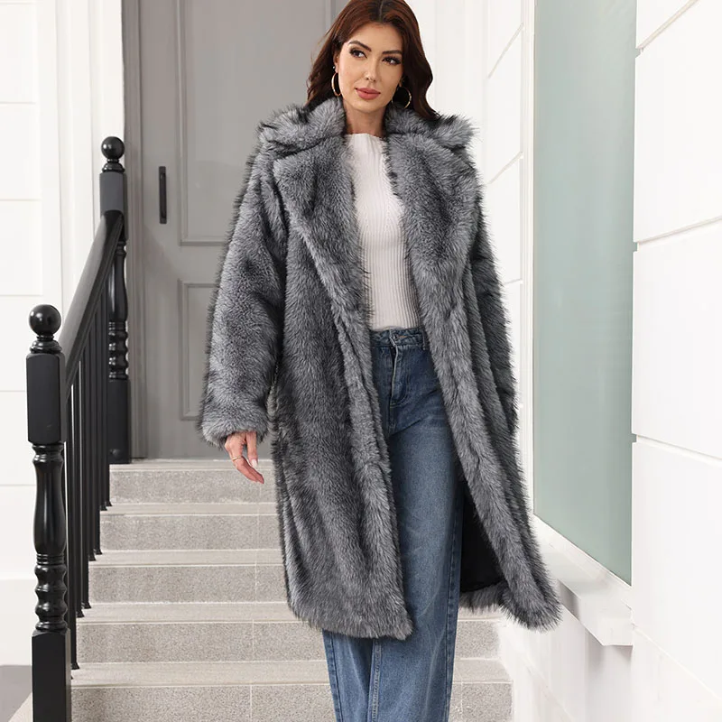 

Winter Thickened Fur Coat Fashionable Warm Coat Lapel Women's Fur Coat Elegant Imitation Women's Fur Women's Coat