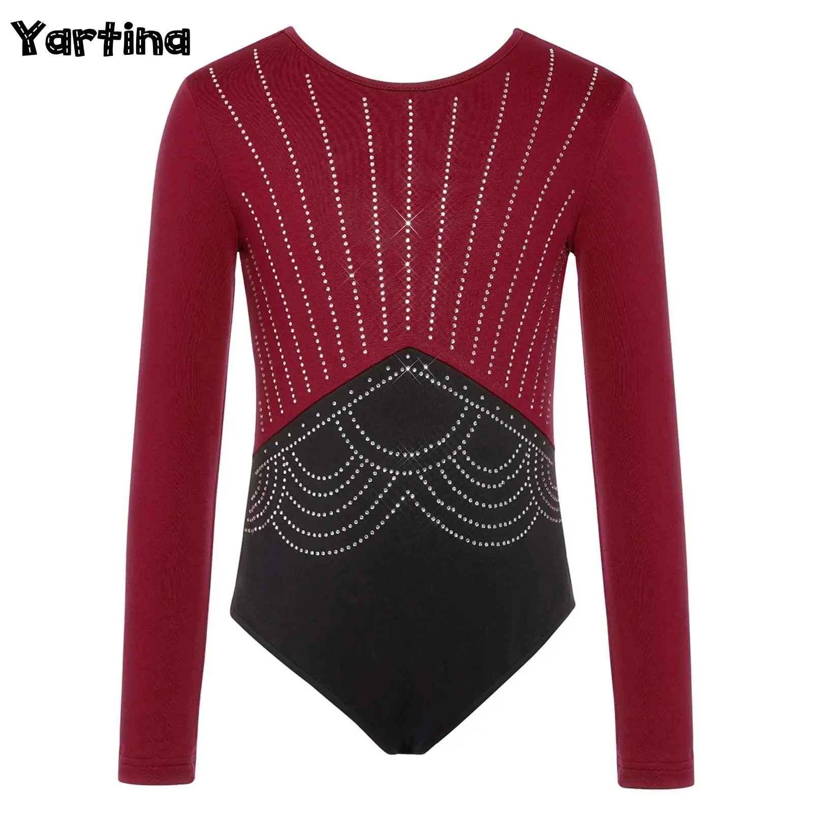 أطفال بنات صوف مبطن رداء رقص الباليه الجمباز الشكل التزلج زي طويل الأكمام لامعة الراين يوتار Dancewear #1