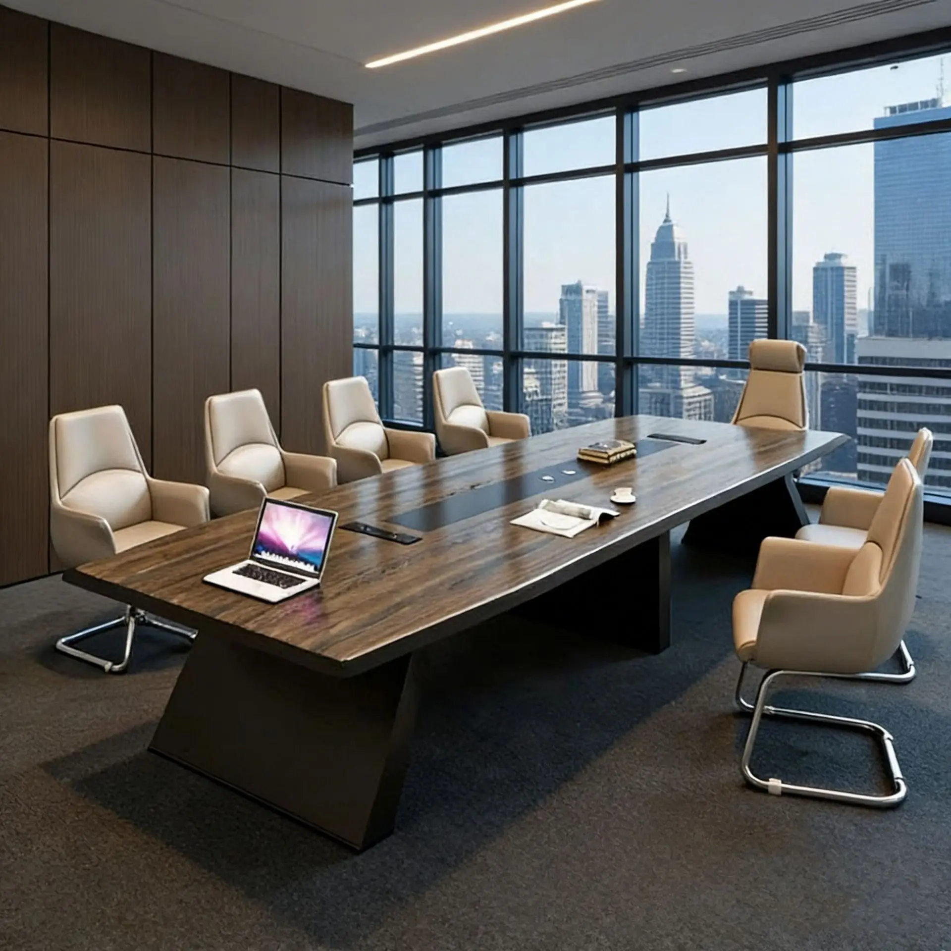 Customized large and medium-sized conference table and chair combination Italian minimalist modern simple office meeting room