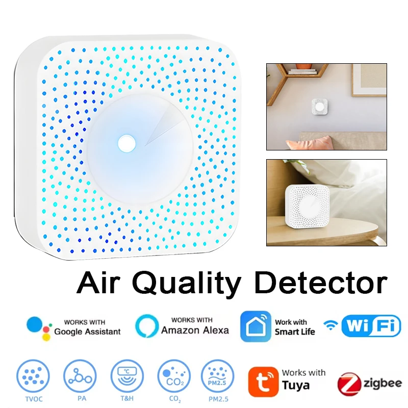 Tuya ZigBee WiFi Air Quality Detector PM2.5/ Formaldehyde/ VOC/ CO2/ Temperature/ Humidity Detector 6 IN 1 Smart Air Box Sensor