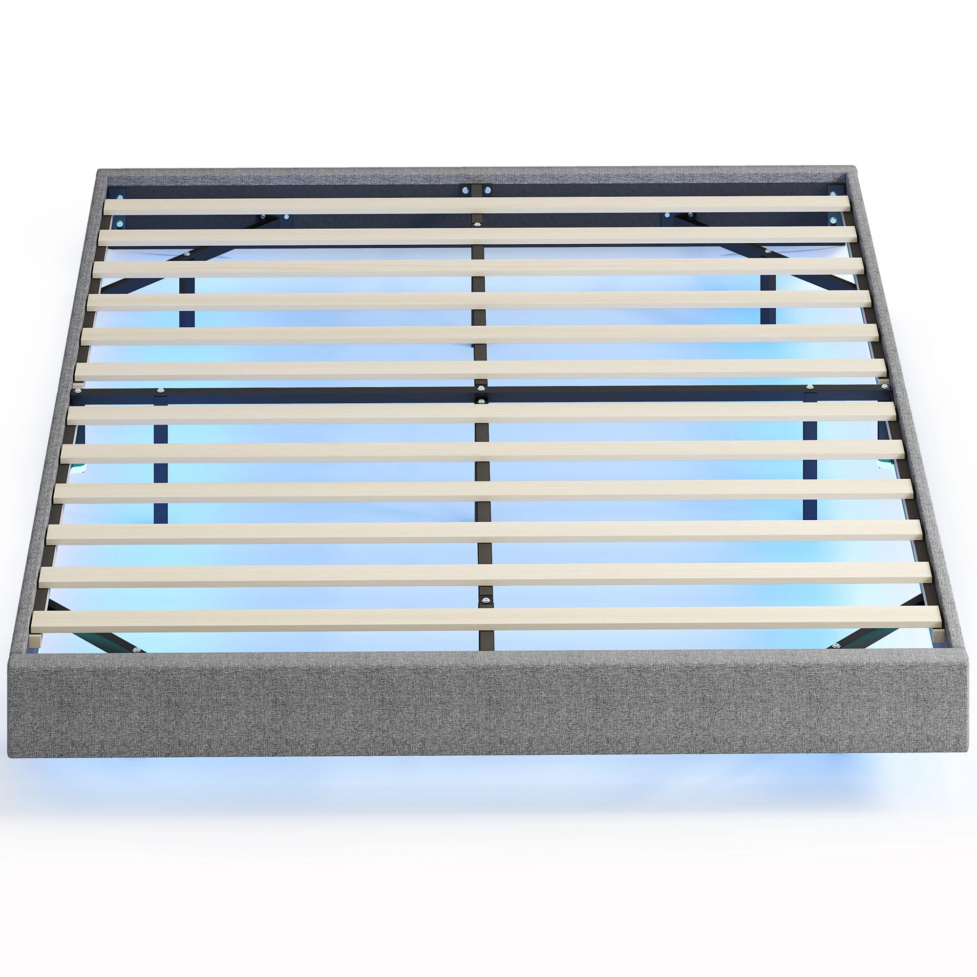 HOMCOM Somier 160x200 cm con Luces LED Estructura de Cama Tapizado en Lino Láminas de Madera Fácil de Montar Gris