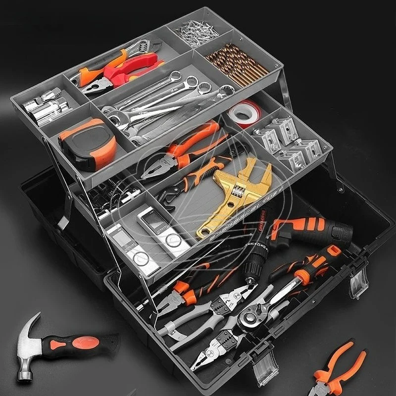 Three Tier Foldable Toolbox, Portable Empty Tool Case, Hardware Storage Organizer for Electrician Home Repair