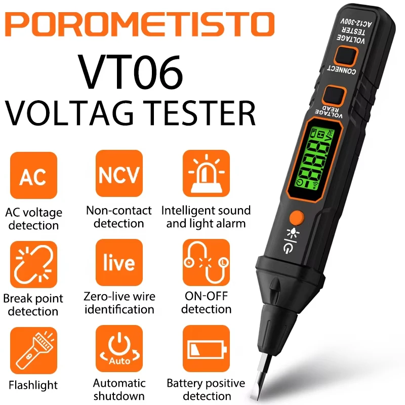 VT06 Smart Induction Tester & Pen AC 12-300V Voltage Tester NCV Non-Contact Sensor Wire Detector 50/60Hz Electrician Screwdriver