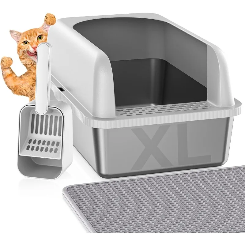 

Stainless Steel Cat Litter Box, 24'' XL Extra Large Cat Litter Box with Lid, Metal Litter Box for Multiple Cats, Anti-Leakage,No