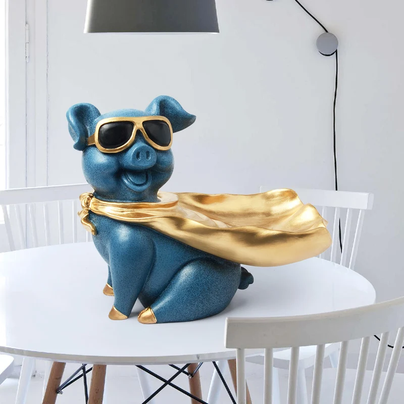 

FUN PIG CLOAK WITH RESIN STATUE DECORATION UNIQUE SUPERPIG LIVING ROOM CANDY STORAGE HOLDER