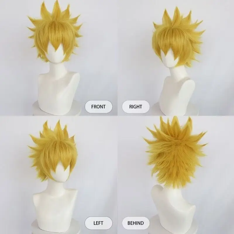 New Male Female Straight Short Hair Wig Light Yellow Party Anime Full Wigs