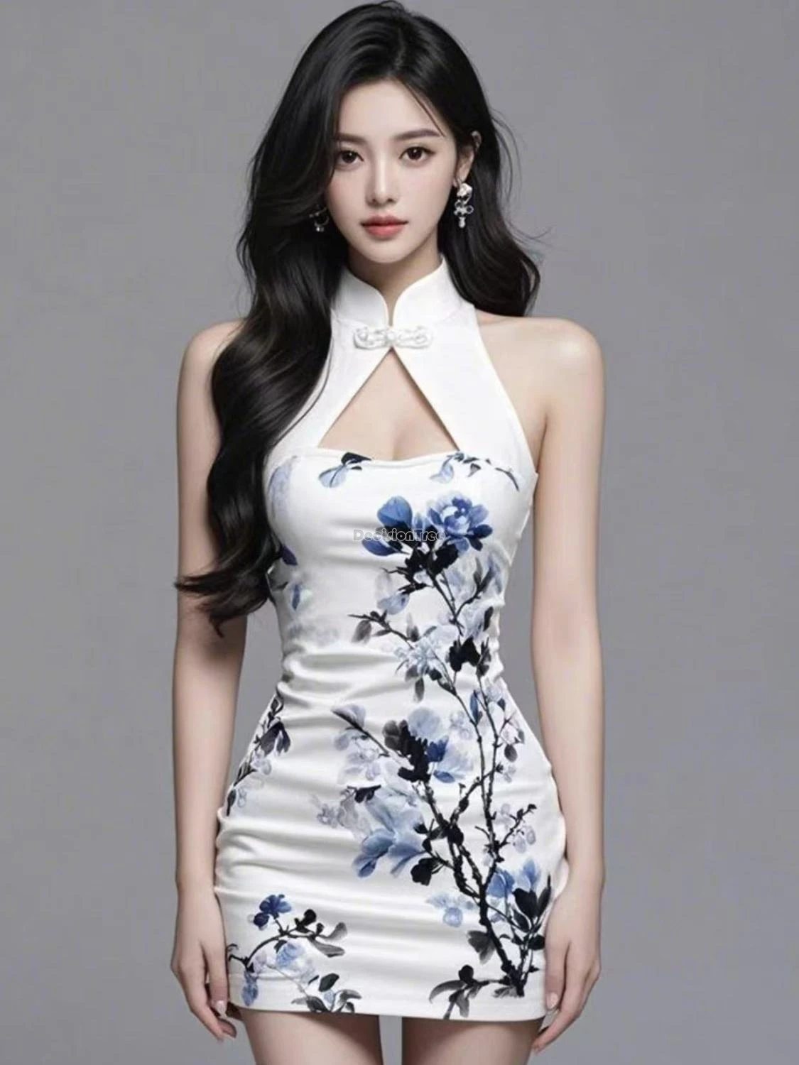 فستان شيونغسام محسّن على الطراز الصيني لعام 2025 للنساء بتصميم مجوف للتخسيس بدون أكمام مطبوع تنورة تشيباو قصيرة مثيرة في الصيف #5