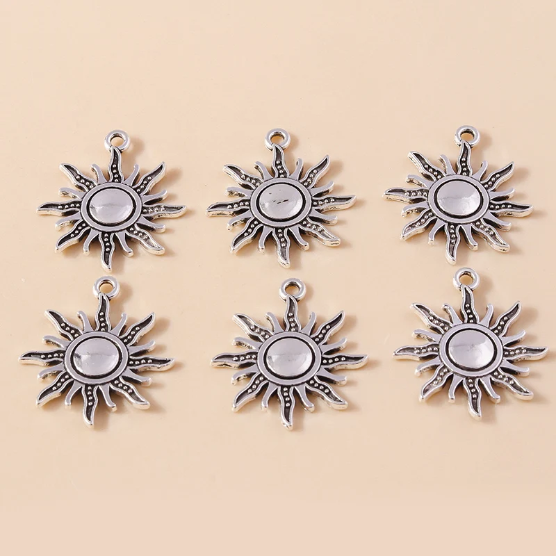 Leslie 20 Stück antiksilberfarbene griechische Sonnenanhänger zur Herstellung von Halsketten, Armbändern, Legierungsanhängern, handgefertigten Schmuckzubehörteilen – Detail 5