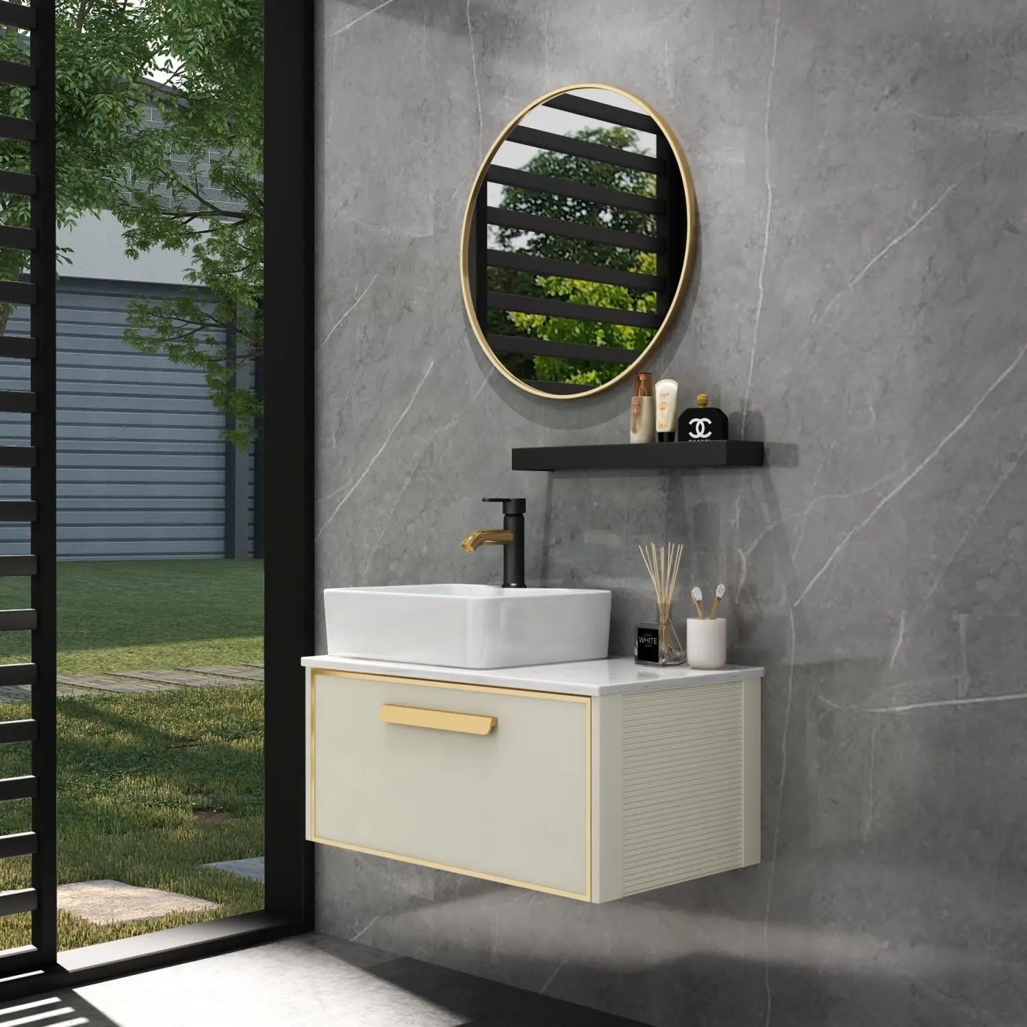 

Luxury Bathroom Cabinet Marble Waterproof Small Apartment Bathroom Counter Face Wash Basin Cabinet Bathroom Storage Hand Wash