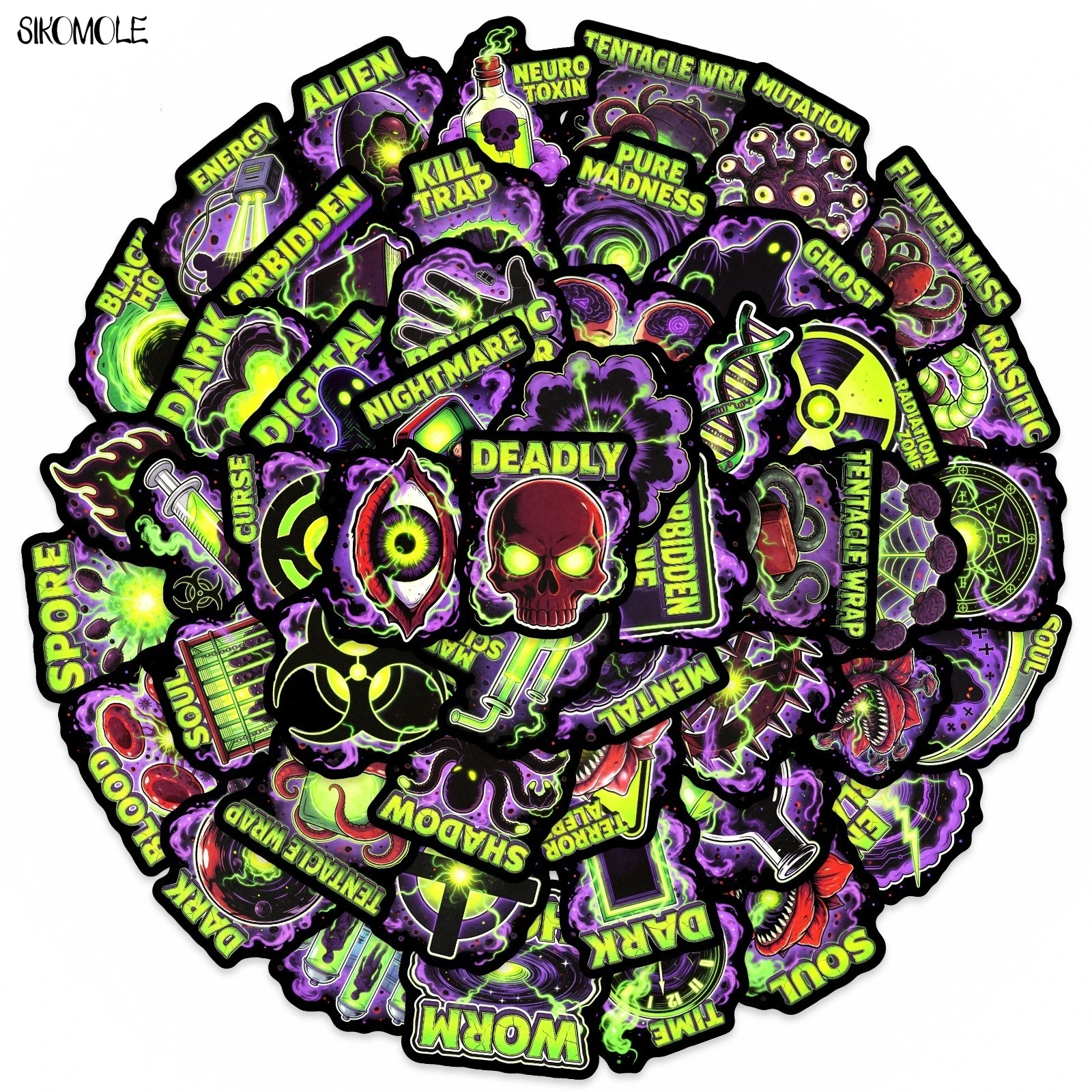 10/30/50PCS Cartoon Dark Green Fluorescent Demon Stickers Book DIY Skateboard Toys Luggage Suitcase Decoration Graffiti Sticker