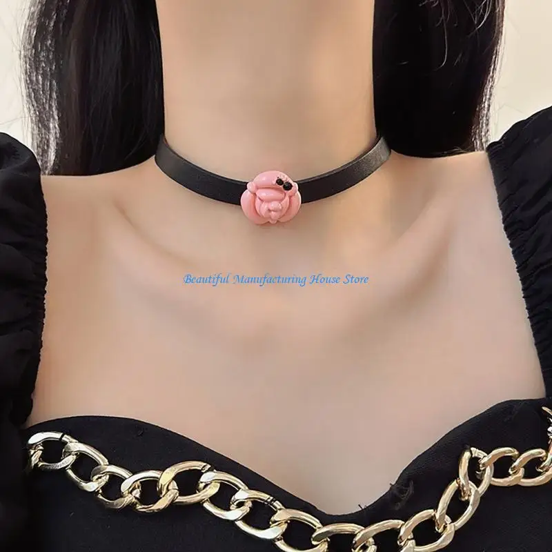 

E56A Fashion Leather Rope Necklace Chokers For Women Neckband Collar Flower Rose Summer Winter Choker Club Party Sexy Jewelry