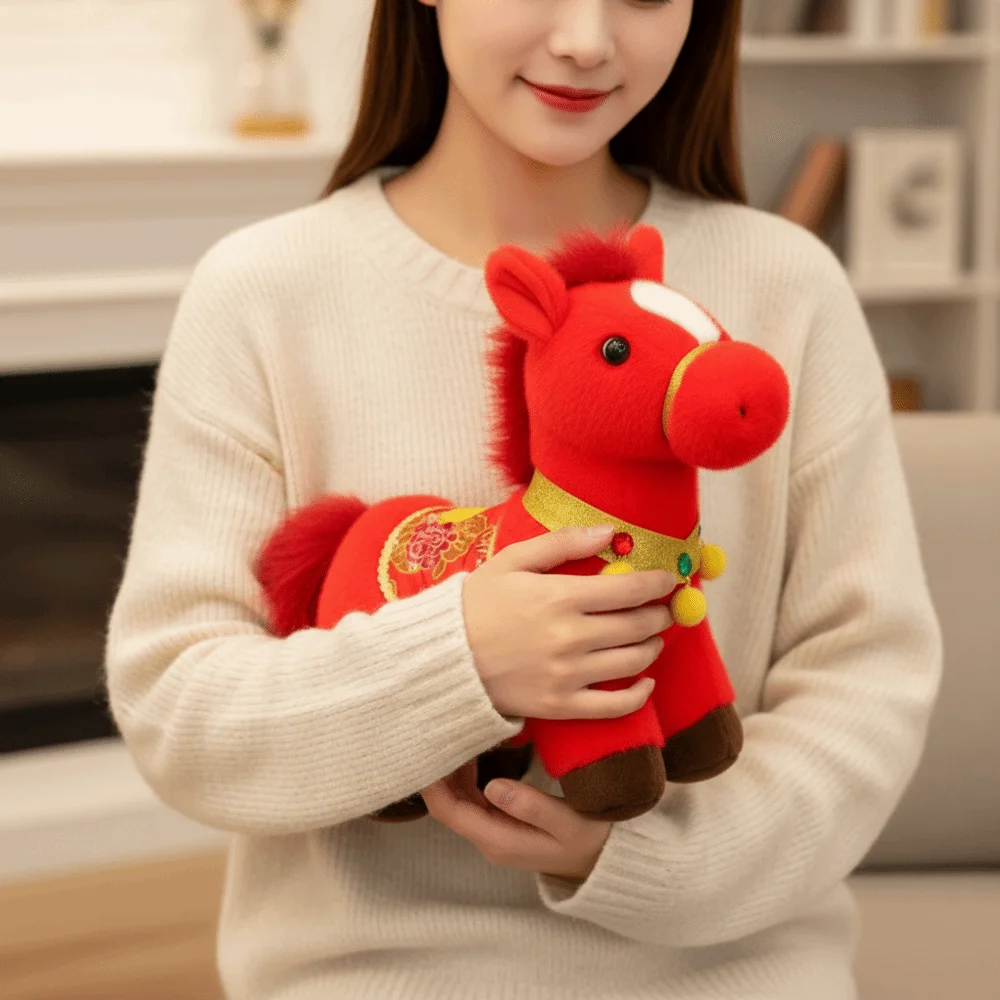Funny Mascot Dolls 2026 Horse Plush Doll Good Luck Cute Stuffed Horse Toy Fluffy Kawaii Zodiac Pony Figurine Home Decoration
