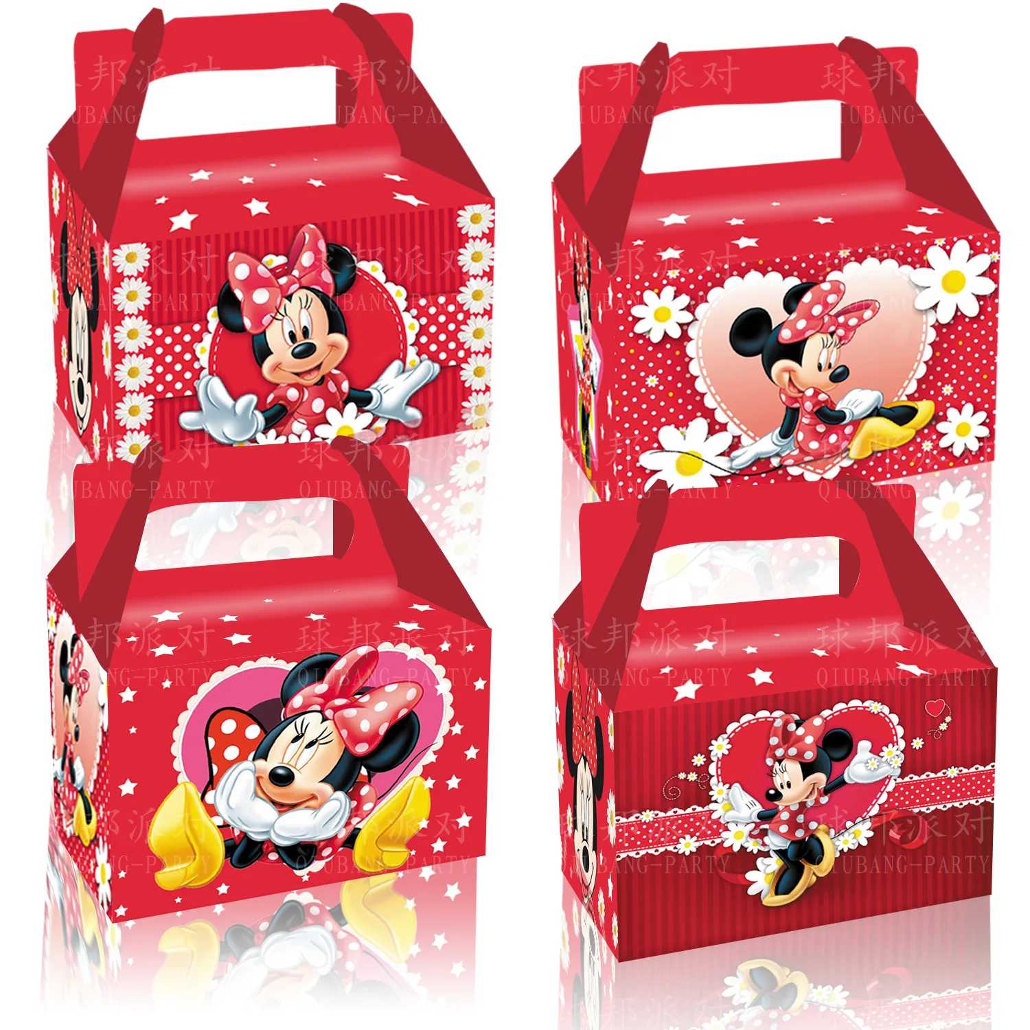 12pcs Disney Mickey Minnie Party Decoration Supplies Candy Boxes White Cardboard Boxes Mickey Mouse Paper Bags Handheld Gift Box