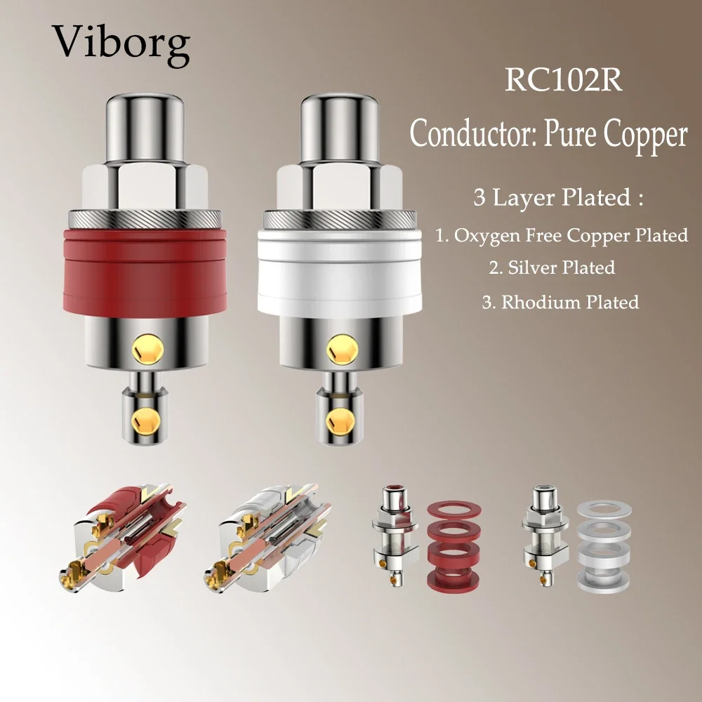 Viborg RC102R 4pcs Hifi Power amplifier New Brand High quality Rhodium plating 99.995% Screw pure copper RCA Female sockets