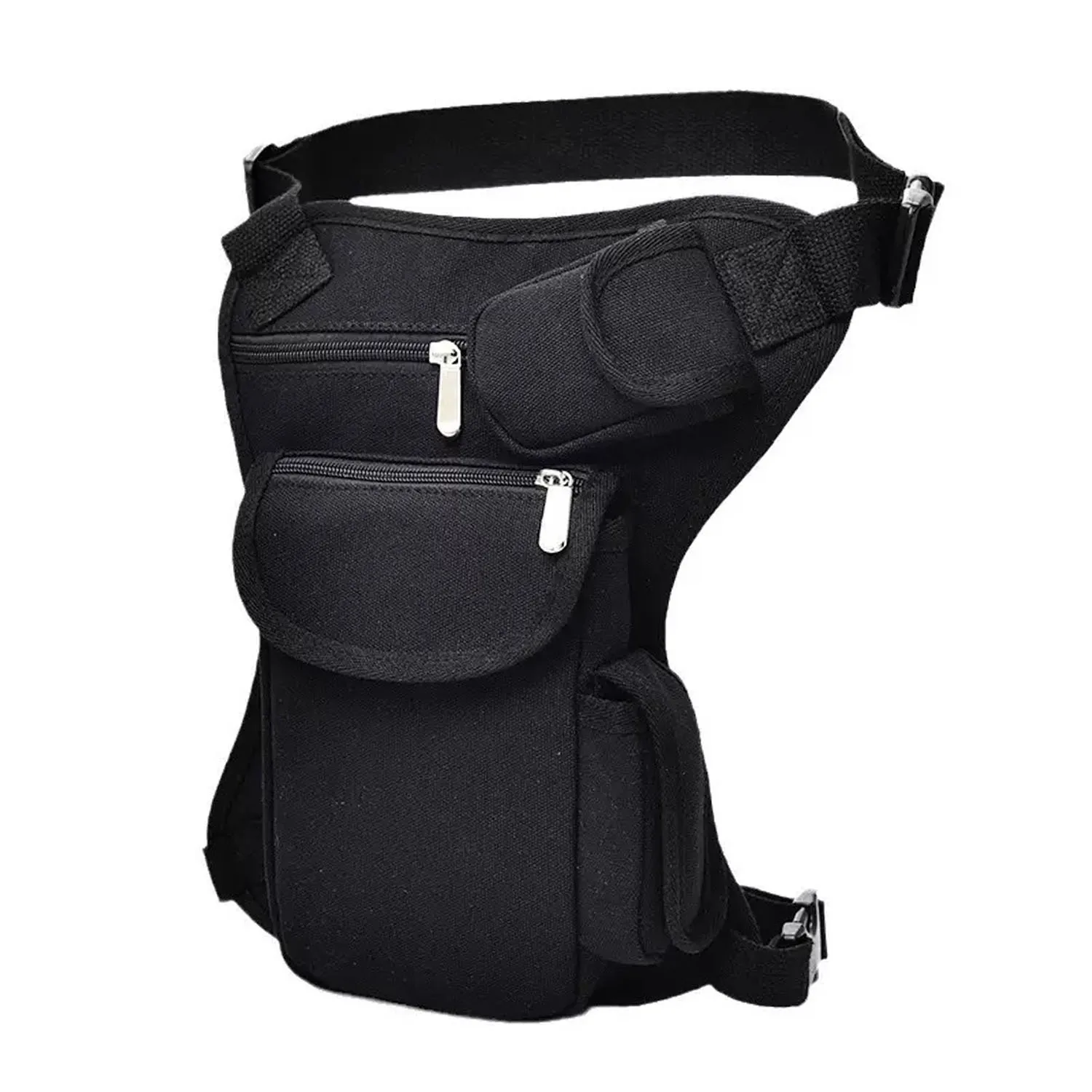 Canvas Outdoor Travel Waist Bag for Men and Women, Tactical Military Motorcycle Multi-Pocket Leg Bag, Black