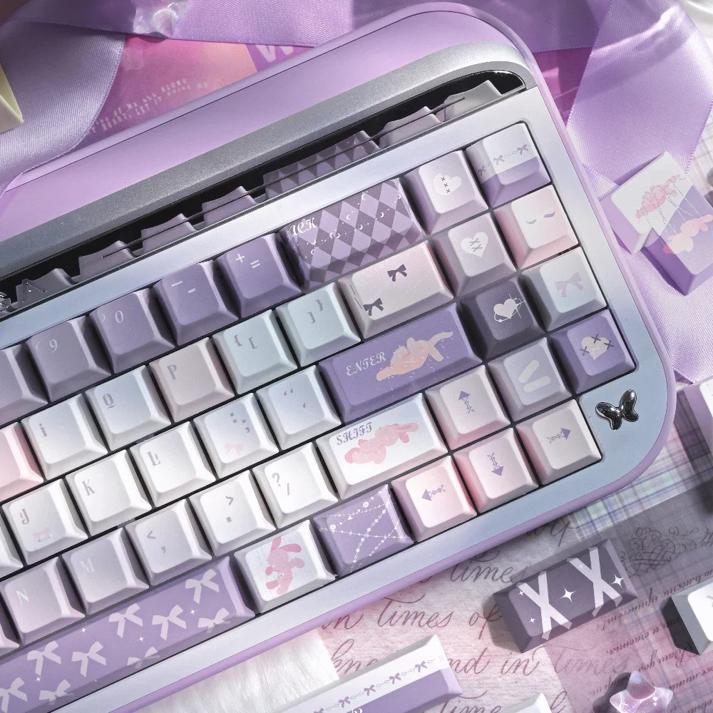 Wire Lifting Plush Keycap Cherry Pbt Five Sided Sublimation Keycap 7U/Split Space Iso Layout 150Keys Gradient Purple Keycap