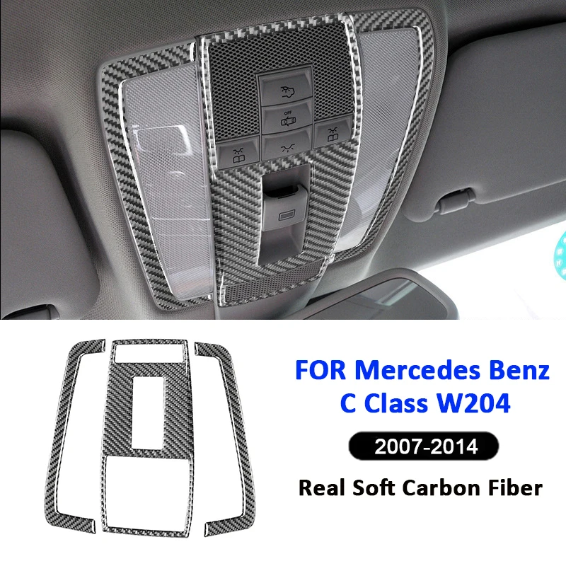 Carbon Fiber Car Roof Reading Light Panel Book Lamp Trim Cover Frame Decoration Sticker For Mercedes Benz C Class W204 2007-2014