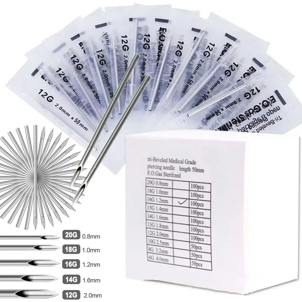 Piercing Needle 12G 14G 16G 18G 20G Surgical Sterile Disposable Puncture Needles For Ear Nose Navel Nipple Lip Piercing Tool