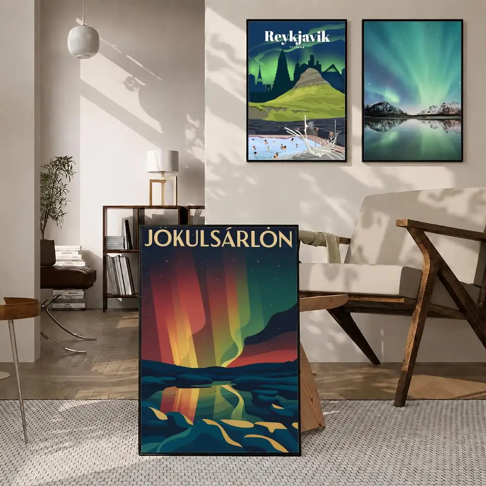 Landmark Iceland Aurora Poster High-definition poster stickers, suitable for bedroom, living room, home decoration