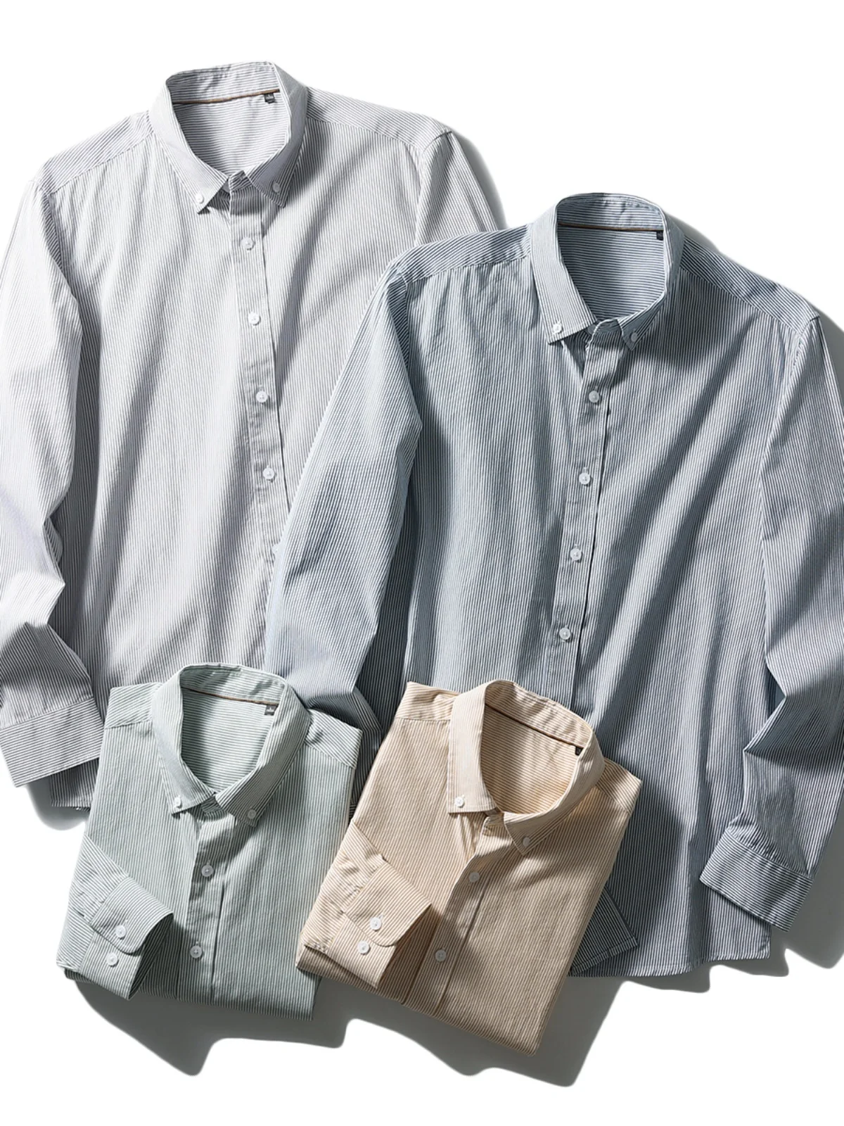 ウェイド 肌に優しい純綿 メンズ 春 カジュアル ロングスリーブ ストライプ柄 通気性 通勤 スタンドフィット デイリーウェア