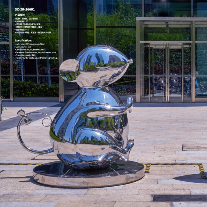 Installation Outdoor Urban Public Custom Abstract Stainless Steel Rat Sculpture Art