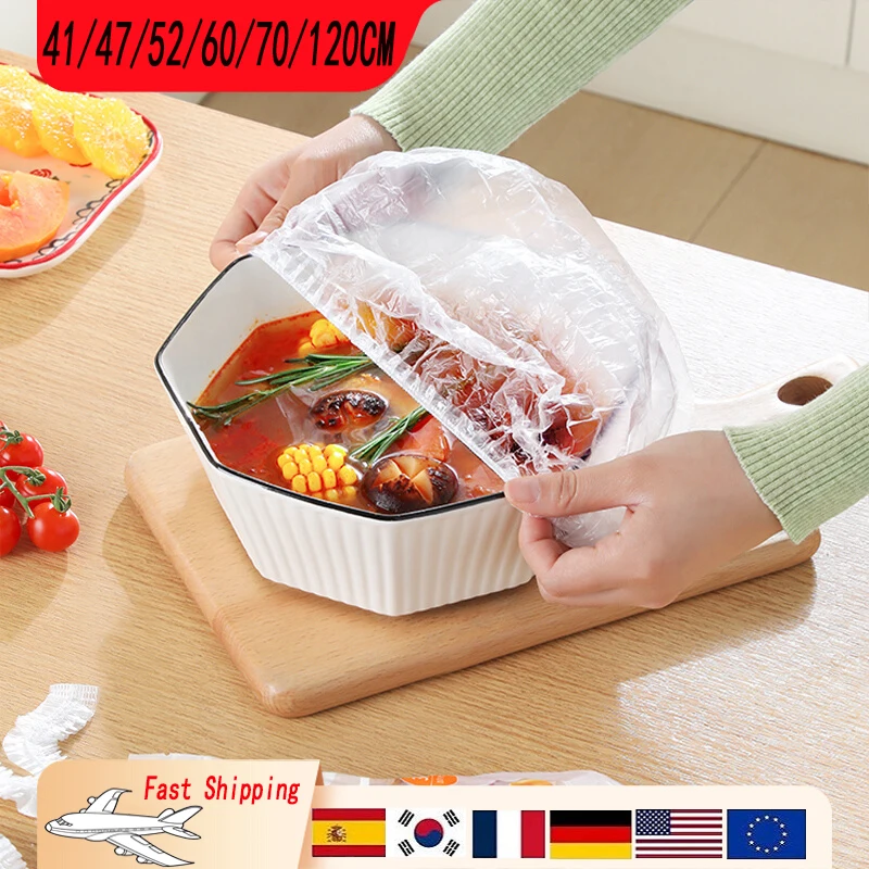 Disposable Food Cover Saran Wrap Food Grade Fruit Vegetable Storage Bag Elastic Plastic Bag Kitchen Fresh Keeping Bag