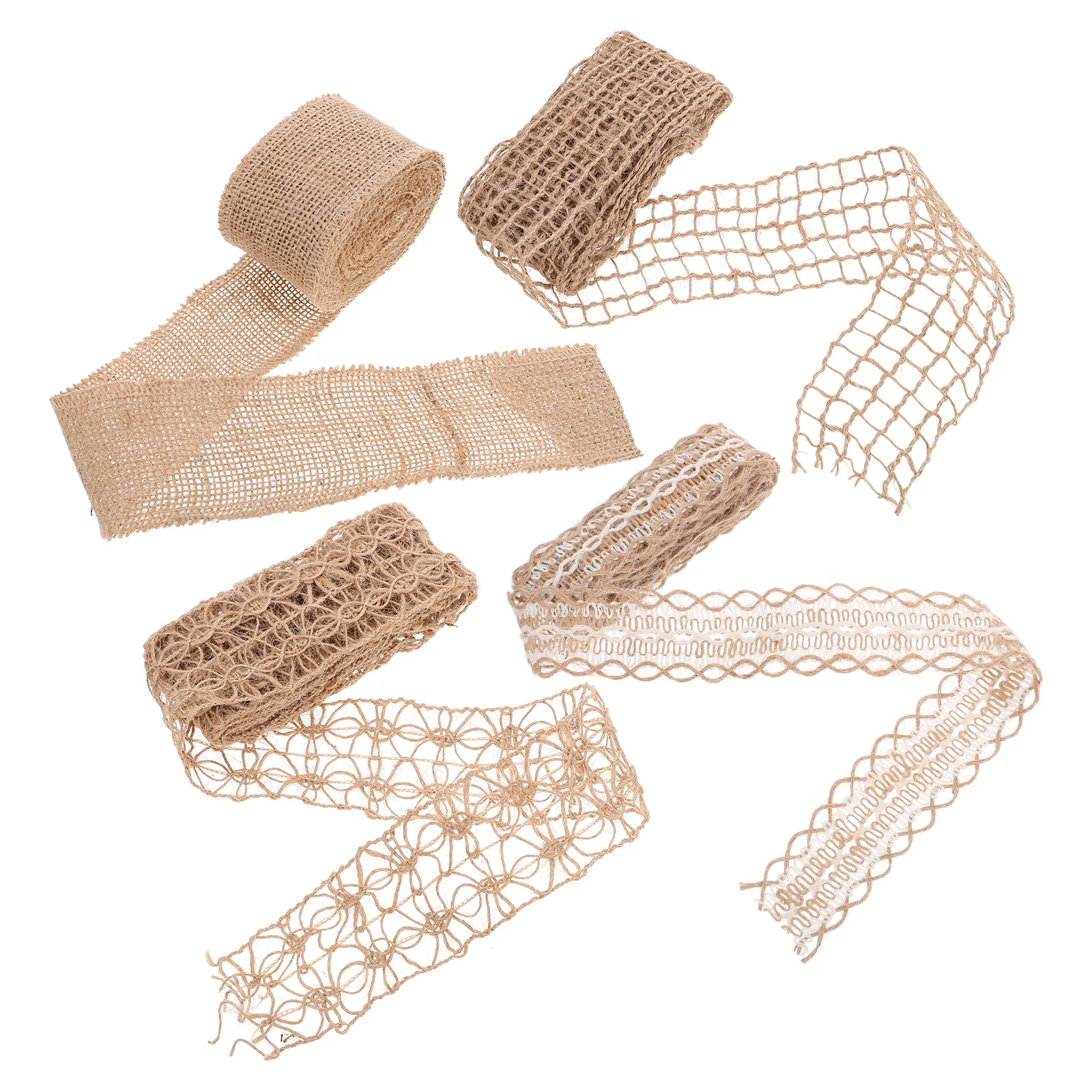 

4 Rolls Vintage Burlap Ribbons Hollow Design for Gifts Wrapping Craft Projects Brown Mesh Fabric Ribbon DIY Supplies Present