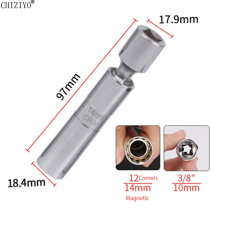 14mm 16mm Car Spark Plug Socket Removal Tool Universal Joint with Magnetic Flexible Socket 3/8\