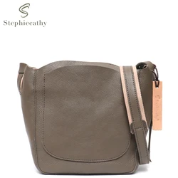 SC Vintage Genuine Leather Women Casual Bucket Crossbody Wide Strap Bags Front Multi Functional Pockets Ladies Handbag Purse