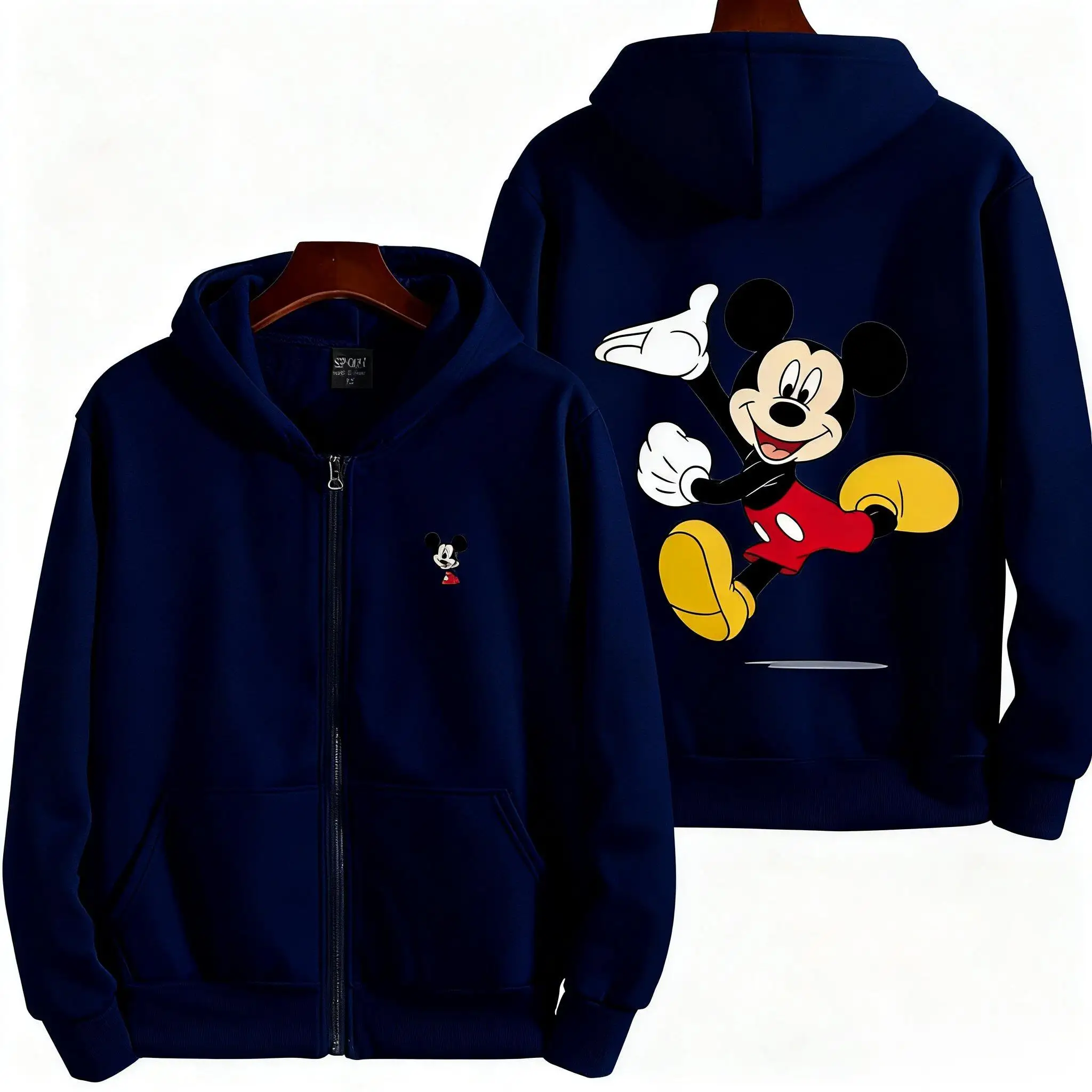 เสื้อฮู้ดมีซิปดิสนีย์มิกกี้เมาส์แบบยูนิเซ็กซ์ สำหรับผู้ชายและผู้หญิง ทรงโอเวอร์ไซส์ สไตล์ลำลอง แขนยาว เสื้อสตรีทแวร์ แฟชั่นฤดูใบไม้ร่วง สไตล์ Y2K