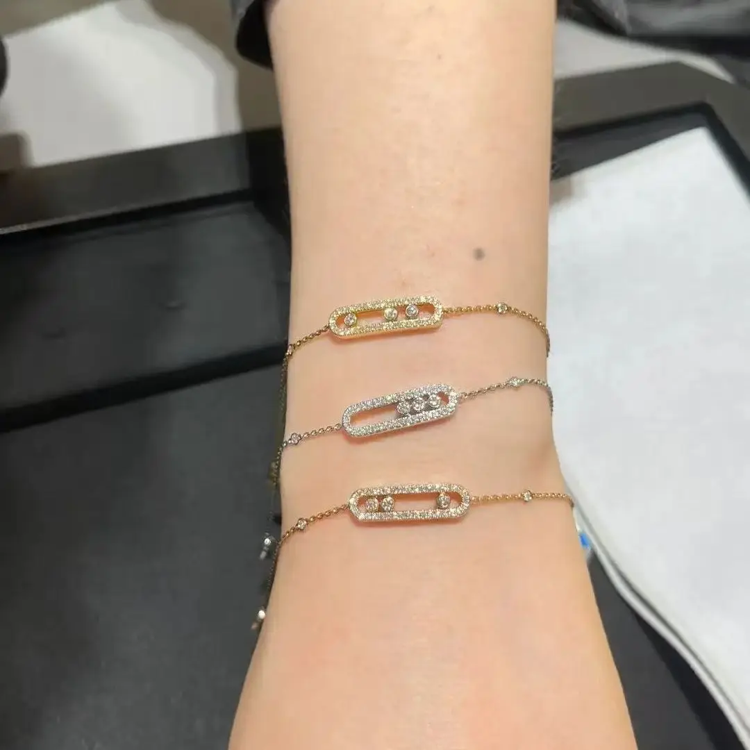 

French original design adjustable S925 sterling silver bracelet, unique zircon dynamic jewelry, Valentine's Day gift
