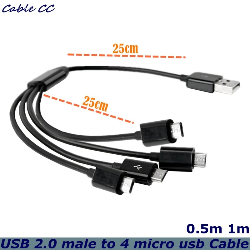 150cm Portable USB 2.0 Type A Male To 4 Micro USB Male Splitter Y Charging Cable For Huawei Samsung Xiaomi Mobile Laptop Bank