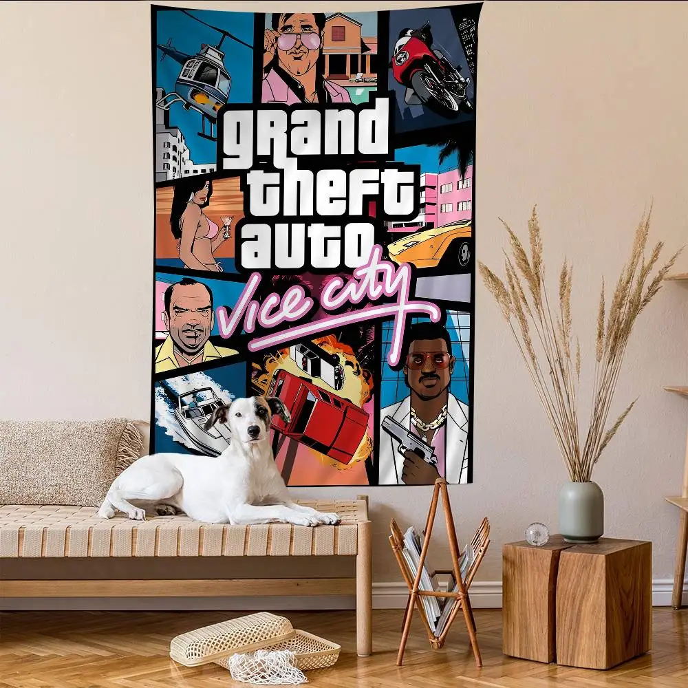 GTA 5 سرقة كبيرة نسيج السيارات الفن الطباعة اليابانية قماش مزخرف جداري أنيمي الجدار الشنق ديكور المنزل