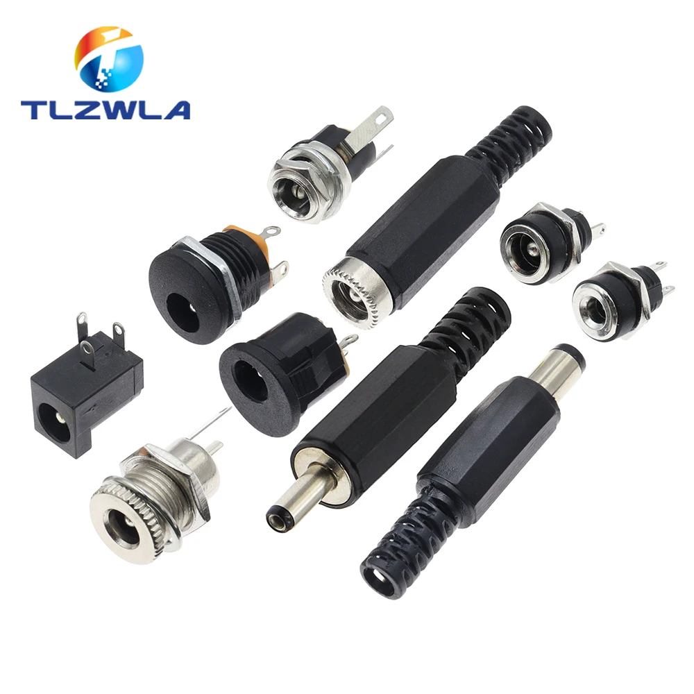 10Pcs DC Connectors 5.5x2.1mm 3.5x1.3mm DC Power Plug Male Female Jack Socket Nut Panel Mount DC Power Adapter Connector 5.5*2.1