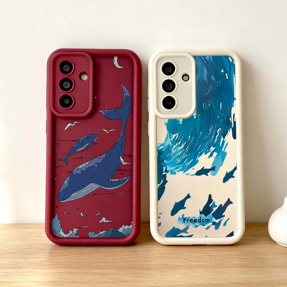 Cartoon Blue Whale Ocean Gift For Samsung Galaxy A73 A72 A71 A56 A55 A35 A25 A54 A53 A52 A51 A32 Eye Ladder Phone Case